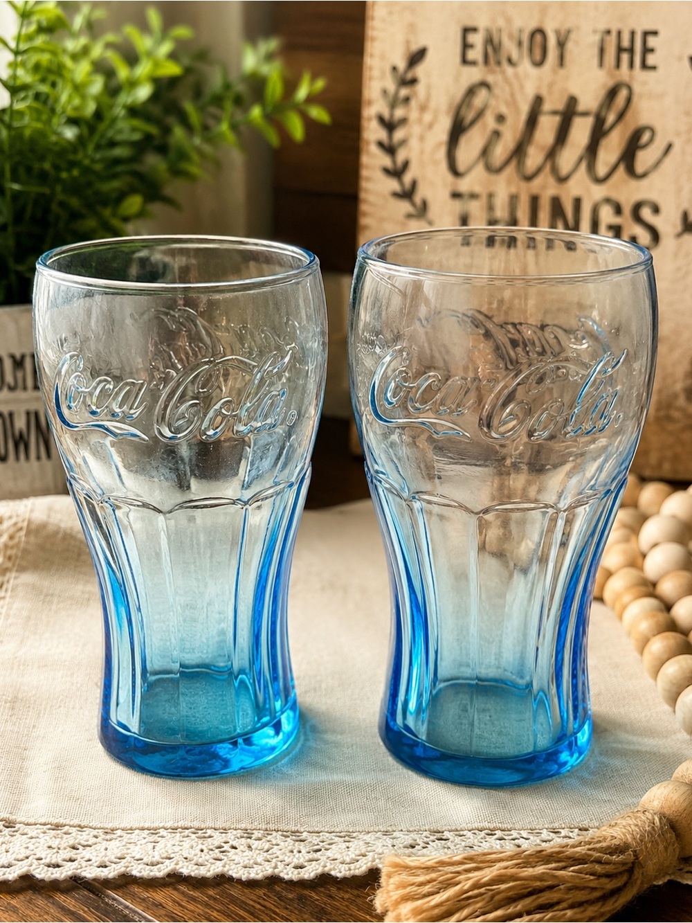 Coca Cola Blue Ombre Embossed Glasses - Pair